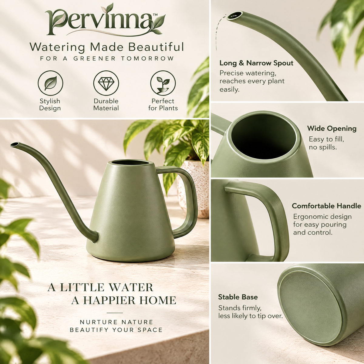 pervinna™ Minimalist Indoor Plant Watering Can — features and details
