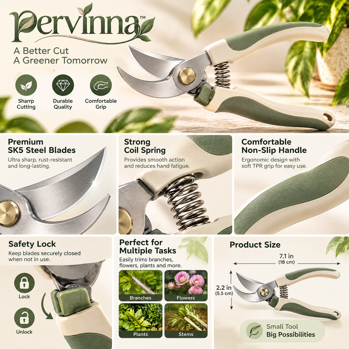 pervinna™ Precision Plant Pruning Shears — features and details