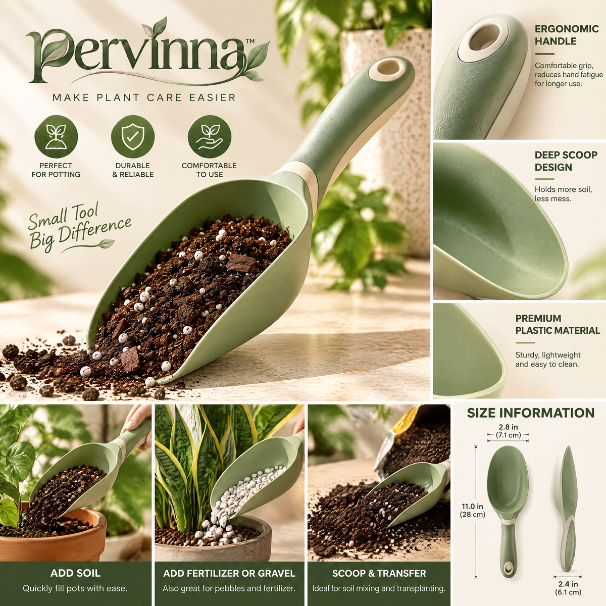 pervinna™ Ergonomic Potting Soil Scoop — features and details